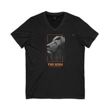 Load image into Gallery viewer, V-Neck Tee, 100% cotton, Lion Graphic "The King is Coming" on front, Daniel 7:14 on back, Inspirational T-shirt