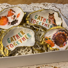 Load image into Gallery viewer, Oyster Shell Thanksgiving Decor, Box of 4, Table Decor, Ringholder, Place Setting Decor