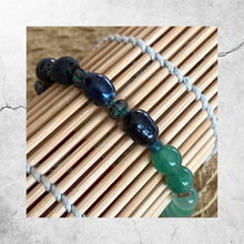 Load image into Gallery viewer, Essential Oil Bracelet || Cat-Eye and Jade Beads in Shades of Green || Black Freshwater Pearls