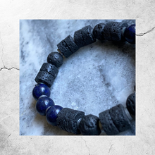Load image into Gallery viewer, Black Lava & Deep Blue Beads Combine in Aromatherapy Bracelet