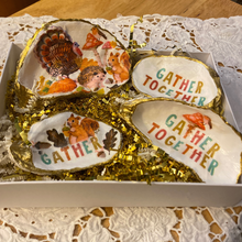 Load image into Gallery viewer, Oyster Shell Thanksgiving Decor, Box of 4, Table Decor, Ringholder, Place Setting Decor