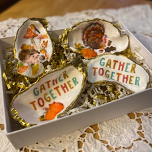 Load image into Gallery viewer, Oyster Shell Thanksgiving Decor, Box of 4, Table Decor, Ringholder, Place Setting Decor
