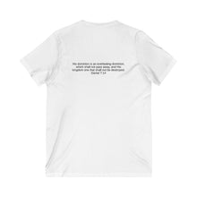 Load image into Gallery viewer, V-Neck Tee, 100% cotton, Lion Graphic "The King is Coming" on front, Daniel 7:14 on back, Inspirational T-shirt