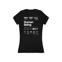 Load image into Gallery viewer, Deep V-Neck Tee - Stylish Women's Shirt, Graphic on reverse - 100% Human Being Ingredient label, Inspirational Tees, Casual Wear, Gift for Her, Statement Top, Everyday Comfort
