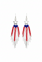 Load image into Gallery viewer, USA Patriotic Long Fringe Earrings in Red White and Blue