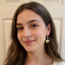 Load image into Gallery viewer, Cats Under the Stars Dangle Earrings, Gold-Plated Ear Wires