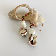 Load image into Gallery viewer, Shell Earrings - Polished Nuggets and Curlicues Dangle from Rose-Gold Ear Wires