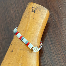 Load image into Gallery viewer, Tila Bead Stretch Bracelet Featuring Solitary Alphabet Letter for Women/Youth, Stackable Bracelets, Initial Bracelet, Colorful Tile Bracelet