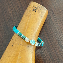 Load image into Gallery viewer, Tila Bead Stretch Bracelet Featuring Solitary Alphabet Letter for Women/Youth, Stackable Bracelets, Initial Bracelet, Colorful Tile Bracelet