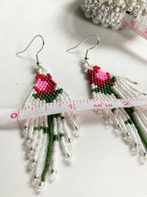 Load image into Gallery viewer, PRE-ORDER SINGLE LONG-STEM ROSE FRINGE EARRINGS