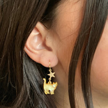 Load image into Gallery viewer, Cats Under the Stars Dangle Earrings, Gold-Plated Ear Wires