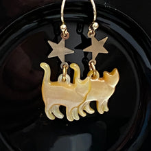 Load image into Gallery viewer, Cats Under the Stars Dangle Earrings, Gold-Plated Ear Wires