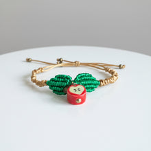 Load image into Gallery viewer, Red Apple Core Pendant with Macrame Leaves, Adjustable Bracelet