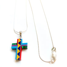 Load image into Gallery viewer, Stone Inlay Cross Necklace on 18&quot; SS Chain

