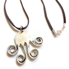 Load image into Gallery viewer, Twisted Octopus Pendant on 24" Brown Suede Cord