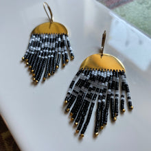 Load image into Gallery viewer, Black, White & Gold Fringe Earrings