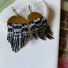 Load image into Gallery viewer, Black, White & Gold Fringe Earrings