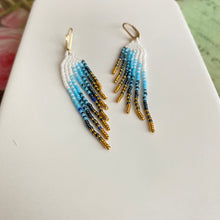 Load image into Gallery viewer, Pastel Wings of Glory. Stately Fringe Earrings Dipped in Gold.