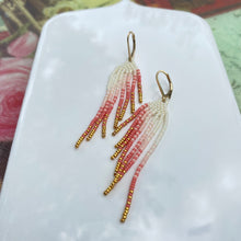 Load image into Gallery viewer, Pastel Wings of Glory. Stately Fringe Earrings Dipped in Gold.