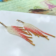 Load image into Gallery viewer, Pastel Wings of Glory. Stately Fringe Earrings Dipped in Gold.