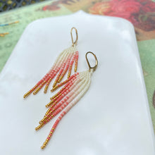 Load image into Gallery viewer, Pastel Wings of Glory. Stately Fringe Earrings Dipped in Gold.