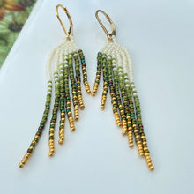 Load image into Gallery viewer, Pastel Wings of Glory. Stately Fringe Earrings Dipped in Gold.