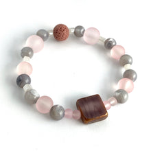 Load image into Gallery viewer, Pink Glass and Mother of Pearl beads are set off by a complementary glass accent bead and pink lava stone. Apply 1-2 drops of your favorite essential oil to your lava bead Size: 6