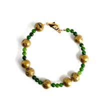 Load image into Gallery viewer, Golden Agates & Jade Beads || 14K gold-plated Clasp Bracelet || Size 7