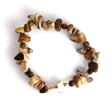 Load image into Gallery viewer, White Stone Cross, Tiger Eye chips || Perfect for youth - Size 6
