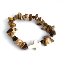 Load image into Gallery viewer, White Stone Cross, Tiger Eye chips || Perfect for youth - Size 6