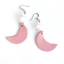 Load image into Gallery viewer, Pink Half-Moon Leather Earrings, Sterling Silver Ear Wires