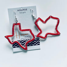 Load image into Gallery viewer, Texas on the Inside Hoops, Red & Silver-Lined Beads, Sterling Silver