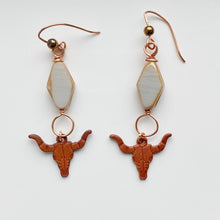 Load image into Gallery viewer, Copper & Leather Long Horn Dangle Earrings