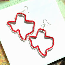 Load image into Gallery viewer, Big Texas Hoop Earrings, Edged in Red and White Beads, Sterling Silver Ear Wires