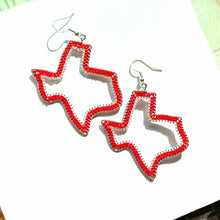 Load image into Gallery viewer, Texas on the Inside Hoops, Red & Silver-Lined Beads, Sterling Silver