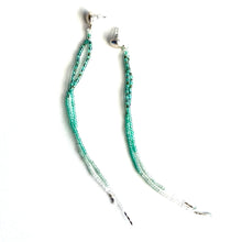 Load image into Gallery viewer, Shades of Green in Quartz and Jade. Long Strand Duster Earrings that Kiss your Shoulders in Silver.