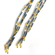 Load image into Gallery viewer, Long Strand Shoulder Duster Beaded Earrings. Gunmetal, Mustard & Denim Combine in 7 inch luxury strands