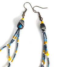 Load image into Gallery viewer, Long Strand Shoulder Duster Beaded Earrings. Gunmetal, Mustard & Denim Combine in 7 inch luxury strands
