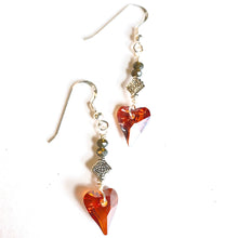 Load image into Gallery viewer, Red Crystal* Hearts and Sterling Silver 2-inch Earrings