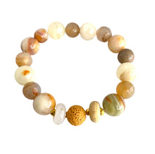 Load image into Gallery viewer, Stunning Diffuser Bracelet of grey Agates, Jade and vintage Lampwork Beads sure to complement every outfit. Gold spacer beads. Apply 1-2 drops of your favorite essential oil and breathe deep. Type: Diffuser Stretch Bracelet Size: 6.5 Bead sizes: 10mm, 12mm