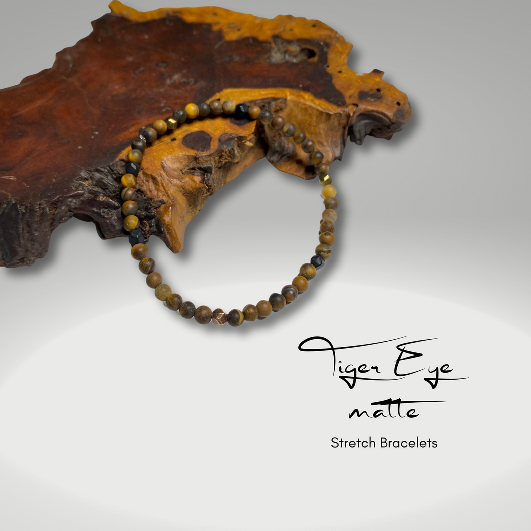 Matte Tiger Eye Stretch Bracelet, 4mm Tiger Eye Beads, Unisex Beaded Bracelet