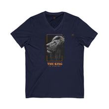 Load image into Gallery viewer, V-Neck Tee, 100% cotton, Lion Graphic "The King is Coming" on front, Daniel 7:14 on back, Inspirational T-shirt
