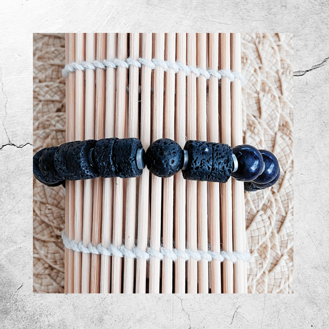 Black Lava & Deep Blue Beads Combine in Aromatherapy Bracelet