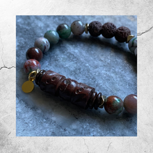 Load image into Gallery viewer, Esssential Oil  Bracelet || Tibetan Pyrite and Carved Wood
