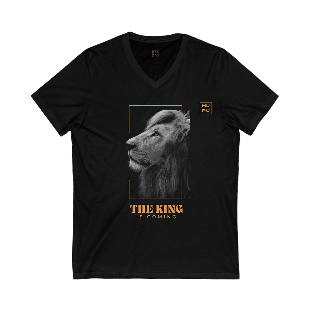 The King is Coming, Daniel 7:14 Bible Verse 100% cotton V-Neck Tee