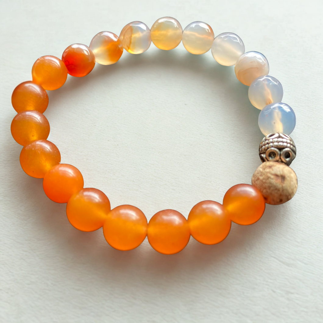 Essential Oil Bracelet, Yellow Agate & Cork Beads, Silver Filigree Accents