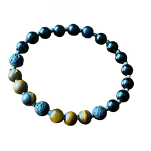 Load image into Gallery viewer, Essential Oil Bracelet, Polished Tiger Eye and Black Onyx Beads, Black Lava Bead
