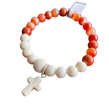 Load image into Gallery viewer, Essential Oil Bracelet, Cross Charm, Agate, Jade, and Jasper Beads, Stretch
