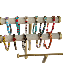 Load image into Gallery viewer, Tila Bead Stretch Bracelet Featuring Solitary Alphabet Letter for Women/Youth, Stackable Bracelets, Initial Bracelet, Colorful Tile Bracelet
