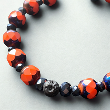 Load image into Gallery viewer, Essential Oil Bracelet, Orange &amp; Black faceted beads, Black Lava Stone
